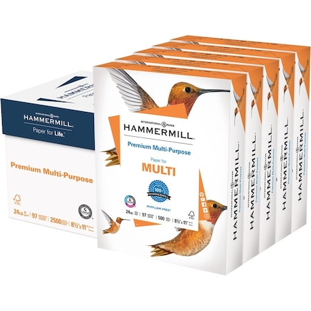 HAMMERMILL Hammermill Printer Paper, 24lb Premium Multipurpose, 97 Bright, 8.5x11, 5 Ream, 2500 Sheets HAM105810